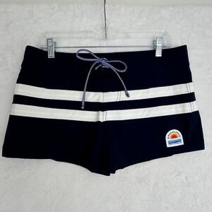 Greenlines Womens Navy White Striped Board‎ Shorts Drawstring Swim Beach Size 6